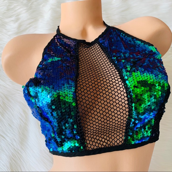 Daytrip Tops - Sequin Mesh Crop Top 💚💙💚